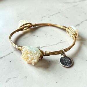 Bourbon & Boweties Gold Wire Bangle Bracelet Clear Druzy Stones Boho Stackable